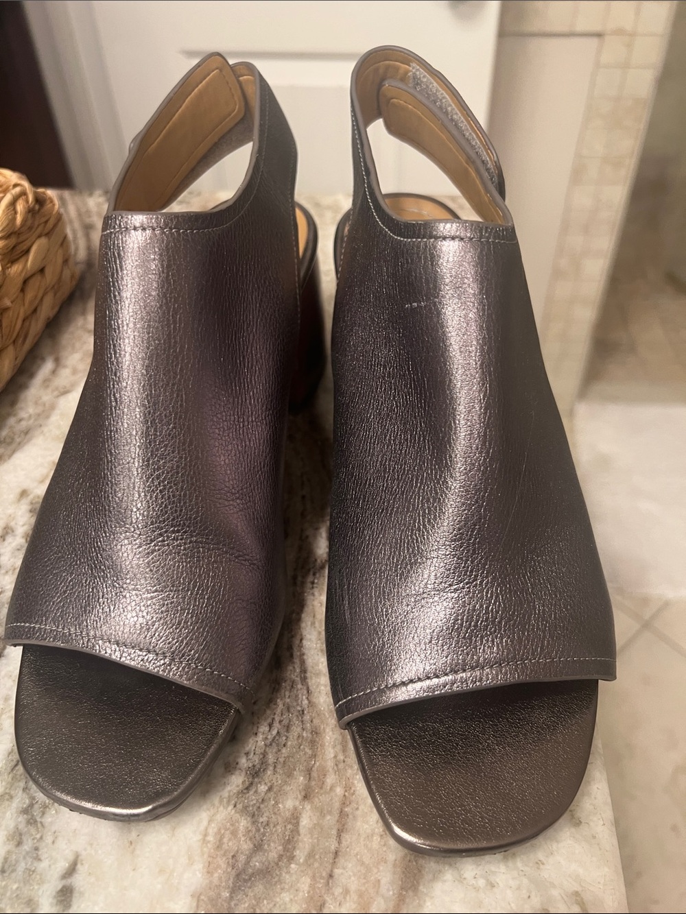 Vionic Women's Metallic Open-Toe Slingback Heels - Pewter
